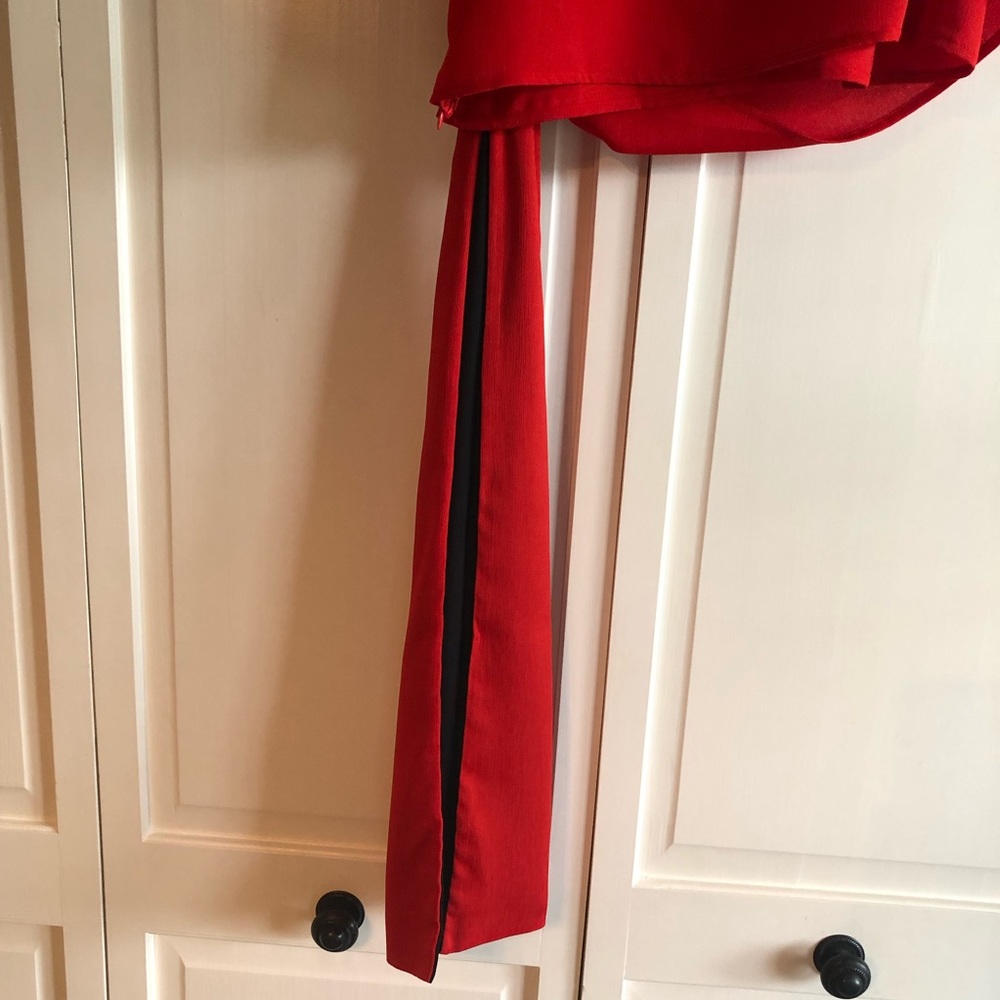 New York & Co Red Blouse with black lined - Picture 7 of 9